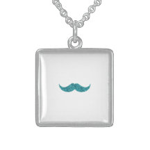 Turquoise glitter mustache necklaces