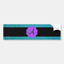 Turquoise glitter purple roses monogram bumper stickers