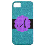 Turquoise glitter purple roses monogram casemate cases