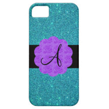Turquoise glitter purple roses monogram iPhone 5 covers
