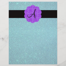 Turquoise glitter purple roses monogram flyers