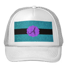 Turquoise glitter purple roses monogram mesh hat