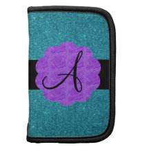 Turquoise glitter purple roses monogram organizers