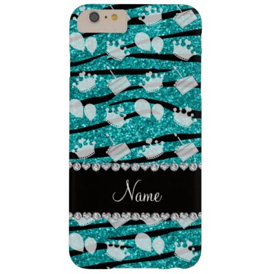 Turquoise glitter zebra stripes birthday balloon barely there iPhone 6 plus case