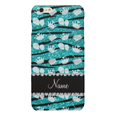 Turquoise glitter zebra stripes birthday balloon glossy iPhone 6 plus case