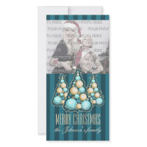 Turquoise & Gold Bubbles Christmas Tree Photo Card Template
