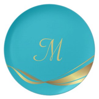 Turquoise Gold Custom Monogram Plate