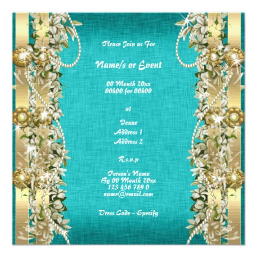 Turquoise gold wedding birthday engagement custom invite