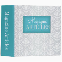 Turquoise Gray Damask Magazine Articles 2" Binder