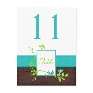 Turquoise Green Brown Birds Table Number Card postcard