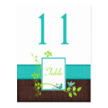 Turquoise Green Brown Birds Table Number Card Postcard