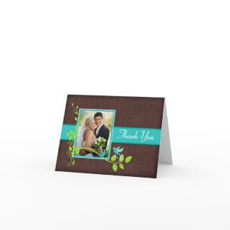 Turquoise Green Brown Crackle Photo Thank You Card card