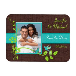 Turquoise Green Brown Crackle Save the Date Magnet premiumfleximagnet