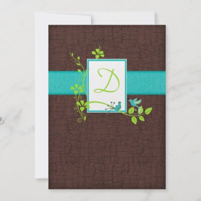Turquoise Green Brown Crackle Wedding Invitation by NiteOwlStudio