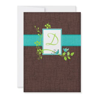 Turquoise Green Brown Crackle Wedding Invitation invitation