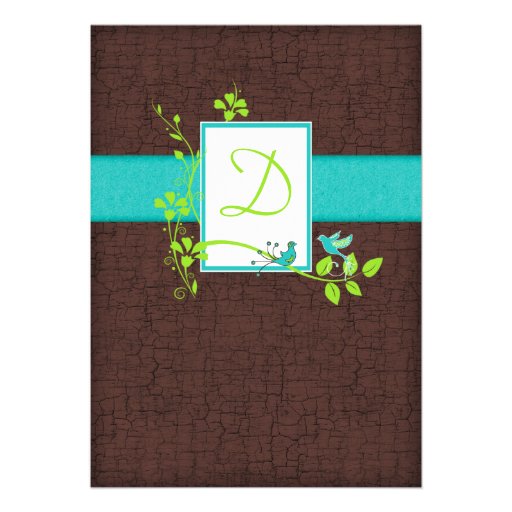 Turquoise Green Brown Crackle Wedding Invitation