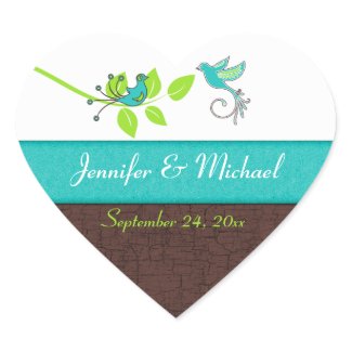Turquoise Green Brown Floral Birds Envelope Seal sticker