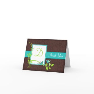 Turquoise Green Brown Floral Birds Thank You Card card