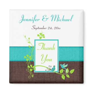 Turquoise Green Brown Floral Wedding Favor Magnet magnet