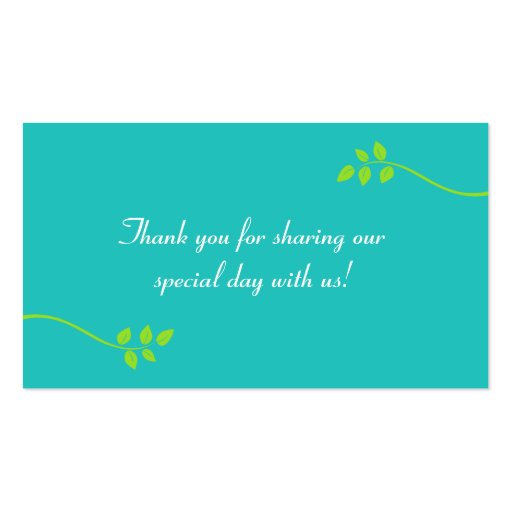Turquoise Green Brown White Floral Birds Favor Tag Business Cards (back side)