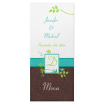 Turquoise Green Brown White Floral Birds Menu Card Custom Rack Card
