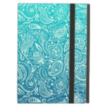 Turquoise Green Gradient With White Floral Paisley Cover For iPad Air