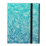 Turquoise Green Gradient With White Floral Paisley iPad Cases