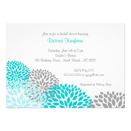 Turquoise & Grey Dahlia Bridal Baby Shower Invite