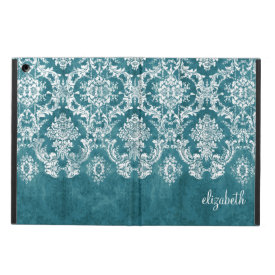Turquoise Grungy Damask Pattern Custom Text iPad Air Case