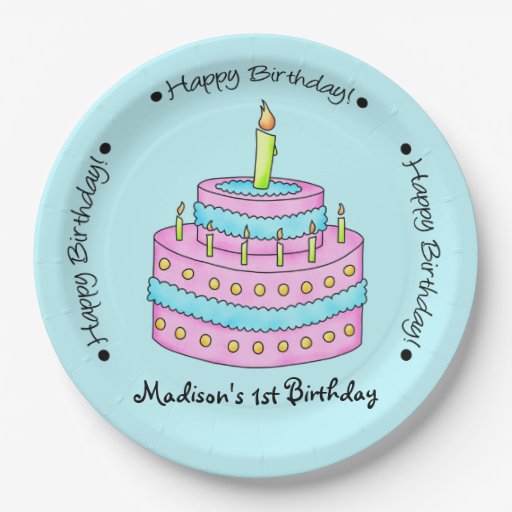 Turquoise Happy 1st Birthday Cake Name Personalize 9 Inch ...