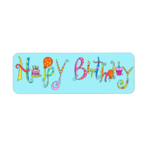 Turquoise Happy Birthday Address Label Sticker labels