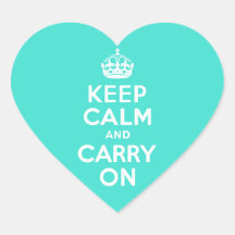 Turquoise Keep Calm and Carry On Heart Sticker