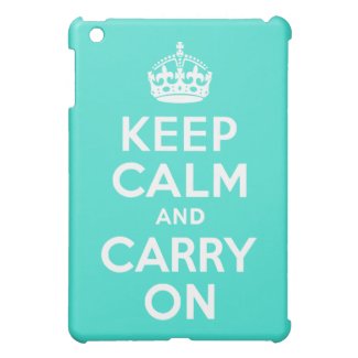 Turquoise Keep Calm and Carry On iPad Mini Cases