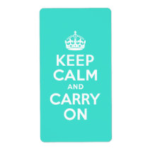Turquoise Keep Calm and Carry On Personalized Shipping Labels
