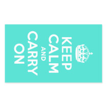 Turquoise Keep Calm and Carry On Rectangle Stickers