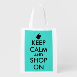 Turquoise Keep Calm and Shop On Shopping Bag