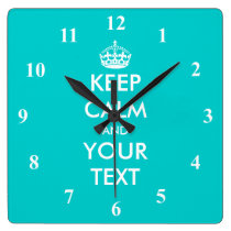 Turquoise Keep Calm wall clock with numbers at Zazzle
