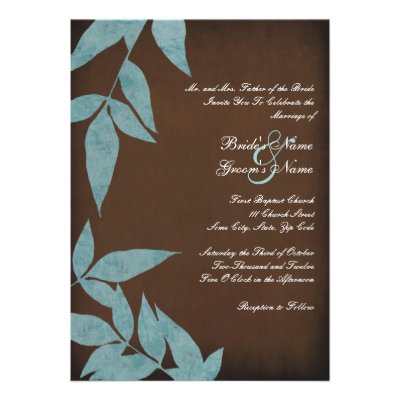 Turquoise Leaves Vintage Wedding Invitations