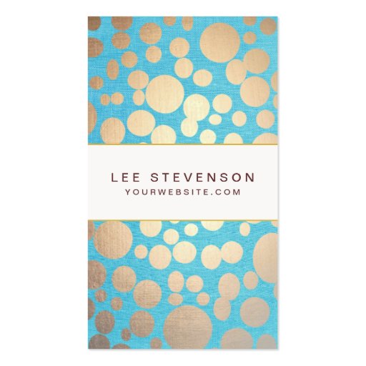 Turquoise Linen and Gold Circles Look Beauty Salon Business Card (front side)