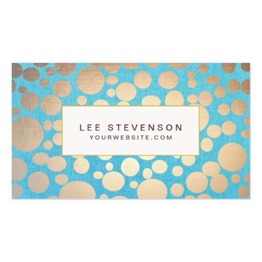Turquoise Linen and Gold Circles Look Beauty Salon Business Card Template