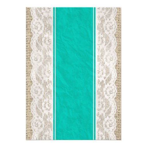 Turquoise Linen Burlap Lace Bridal Shower Invites