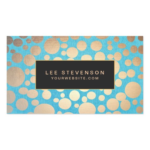 Turquoise Linen Gold Circles Look Beauty Salon 2 Business Card (front side)