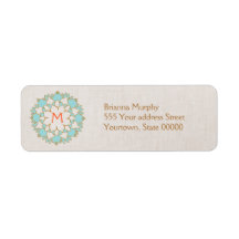 Turquoise Lotus Monogrammed Return Address Labels