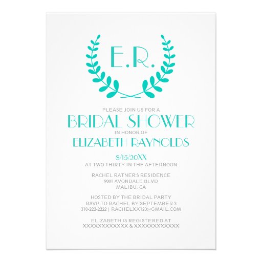 Turquoise Monogram Bridal Shower Invitations