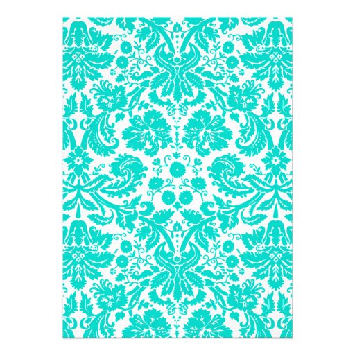 Turquoise Monogram Damask Bridal Shower Invitation