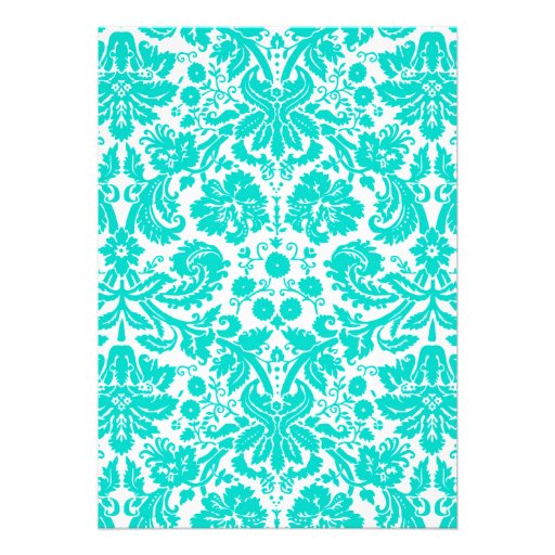 Turquoise Monogram Damask Wedding Invitations