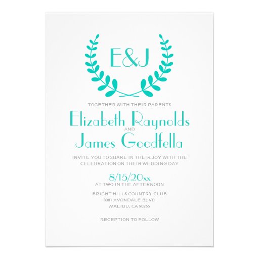 Turquoise Monogram Wedding Invitations