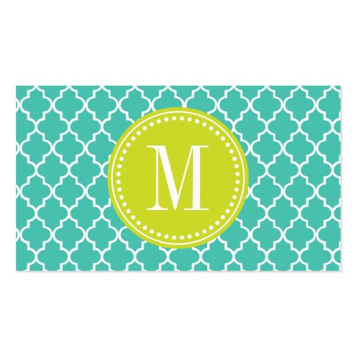 Turquoise Moroccan Tiles Lattice Personalized Business Cards (front side)
