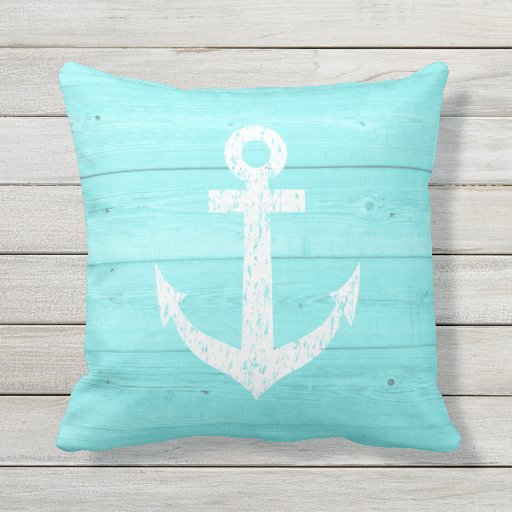 Turquoise nautical anchor outdoor throw pillow Zazzle
