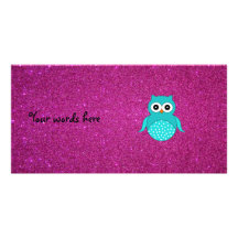 Turquoise owl cute photo card template
